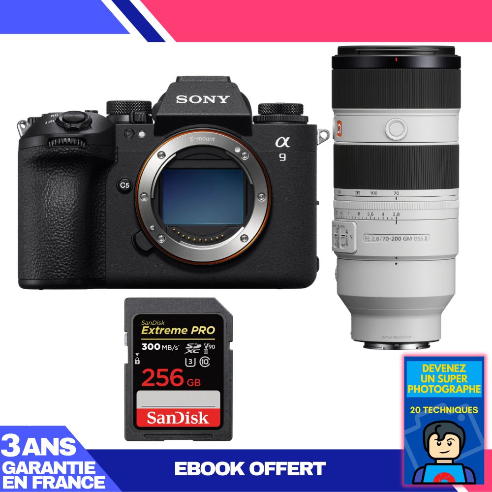 Sony A9 III Camera + FE 70-200mm f/2.8 GM OSS II Lens + 1 SanDisk 256GB Extreme PRO UHS-II SDXC Card + 'Become a Super Photographer' Ebook