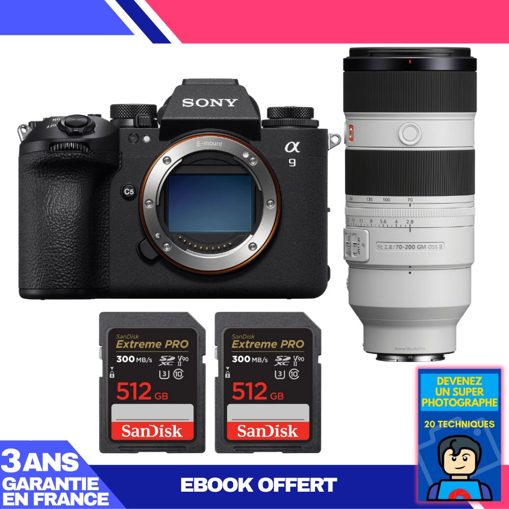 Sony A9 III Camera Kit with FE 70-200mm f/2.8 GM OSS II and SanDisk 512GB Cards