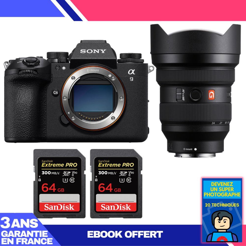 Sony A9 III Camera + FE 12-24mm f/2.8 GM Lens + 2 SanDisk 64GB Extreme PRO SD Cards + 'Become a Super Photographer' Ebook