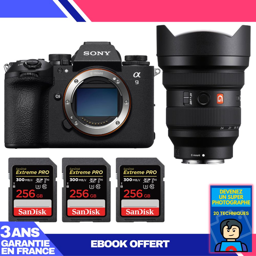 Sony A9 III Camera Kit with FE 12-24mm f/2.8 GM Lens + 3x SanDisk 256GB Extreme PRO UHS-II SDXC Memory Cards