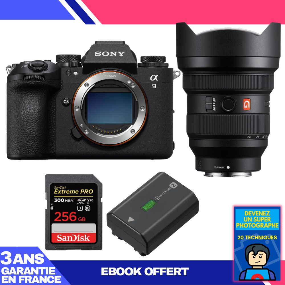 Appareil photo Sony A9 III + Objectif FE 12-24mm f/2,8 GM + Carte SD 256 Go SanDisk Extreme PRO UHS-II + Batterie Sony NP-FZ100 + Ebook 'Devenez un Super Photographe'