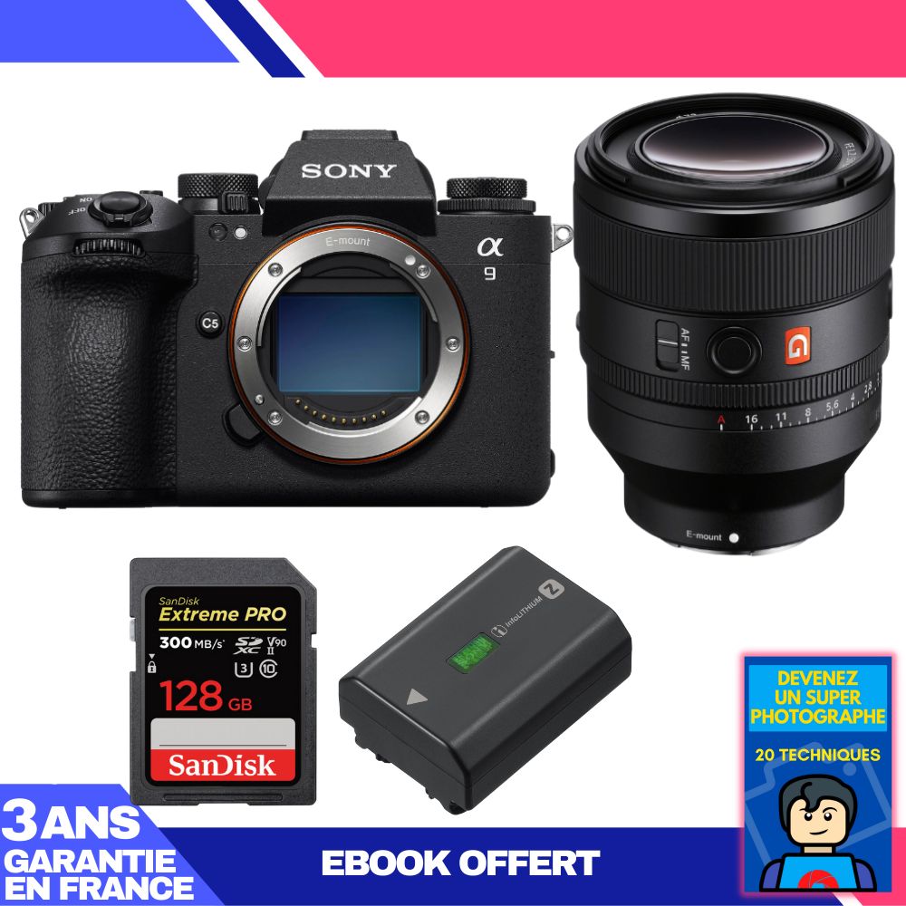 Boîtier Sony A9 III + Objectif FE 50mm f/1.2 GM + 1 Carte SanDisk 128 Go Extreme PRO UHS-II SDXC 300 Mo/s + 1 Batterie Sony NP-FZ100 + Ebook 'Devenez un Super Photographe'
