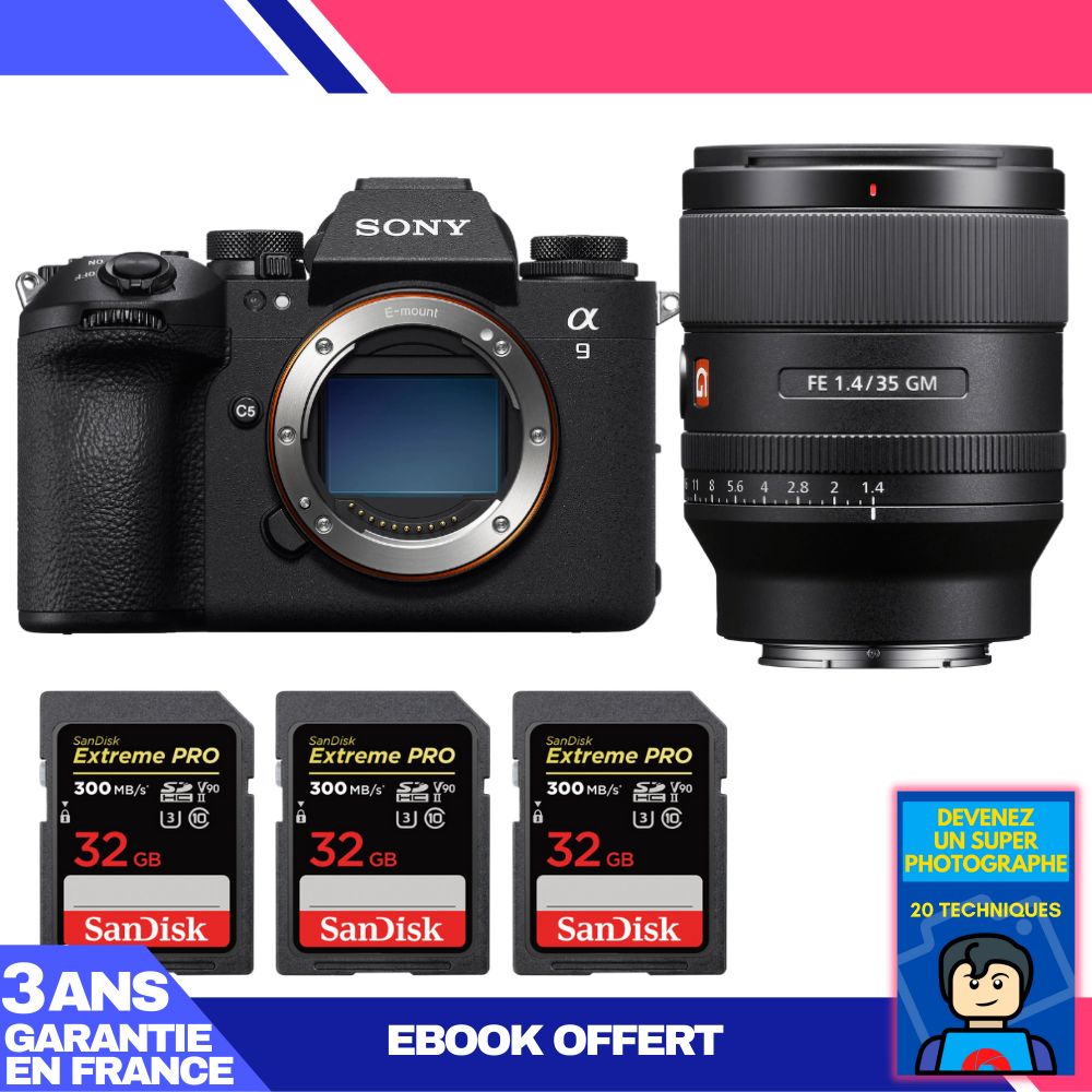 Cuerpo Sony A9 III + Objetivo FE 35 mm f/1.4 GM + 3 Tarjetas SanDisk 32 GB Extreme PRO UHS-II SDXC 300 MB/s + Ebook 'Conviértete en un Super Fotógrafo'