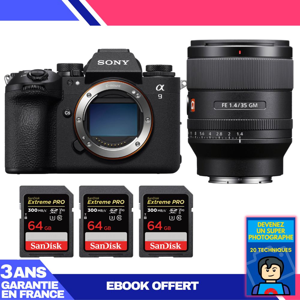 Cámara Sony A9 III + Lente FE 35mm f/1.4 GM + 3 Tarjetas SanDisk 64GB Extreme PRO UHS-II SDXC 300 MB/s + Ebook 'Conviértete en un Fotógrafo Super'