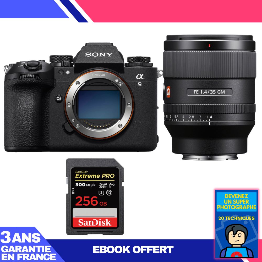 Kit Sony A9 III avec objectif FE 35mm f/1.4 GM et carte SD Sandisk 256 Go Extreme PRO UHS-II