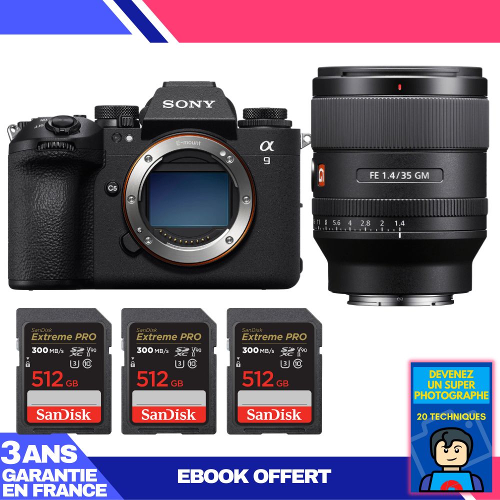Cuerpo Sony A9 III + Lente FE 35 mm f/1.4 GM + 3 Tarjetas SanDisk 512 GB Extreme PRO UHS-II SDXC 300 MB/s + Libro electrónico 'Conviértete en un Fotógrafo Super'