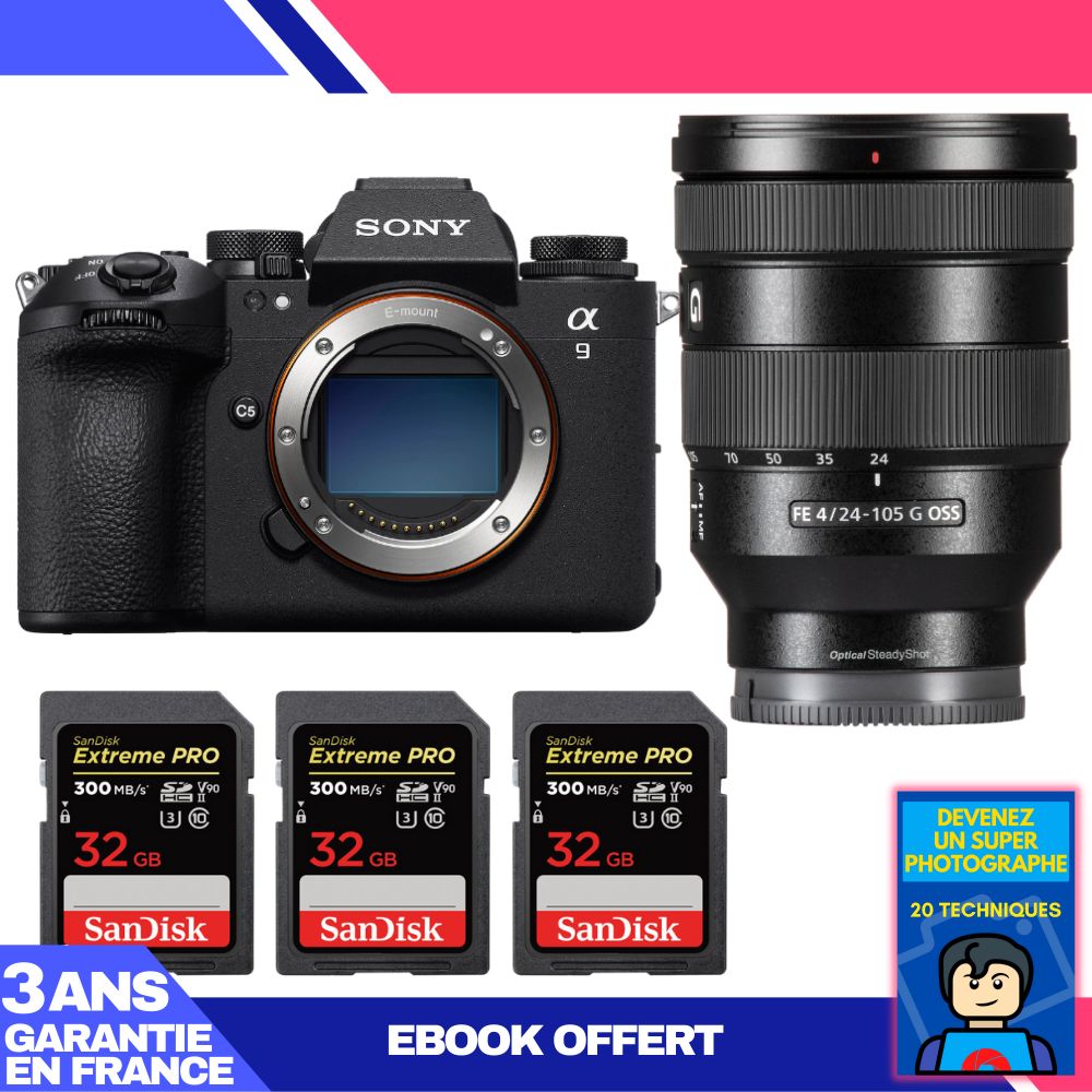 Sony A9 III Camera Body + FE 24-105mm f/4 G OSS Lens + 3x SanDisk 32GB Extreme PRO UHS-II SDXC Cards