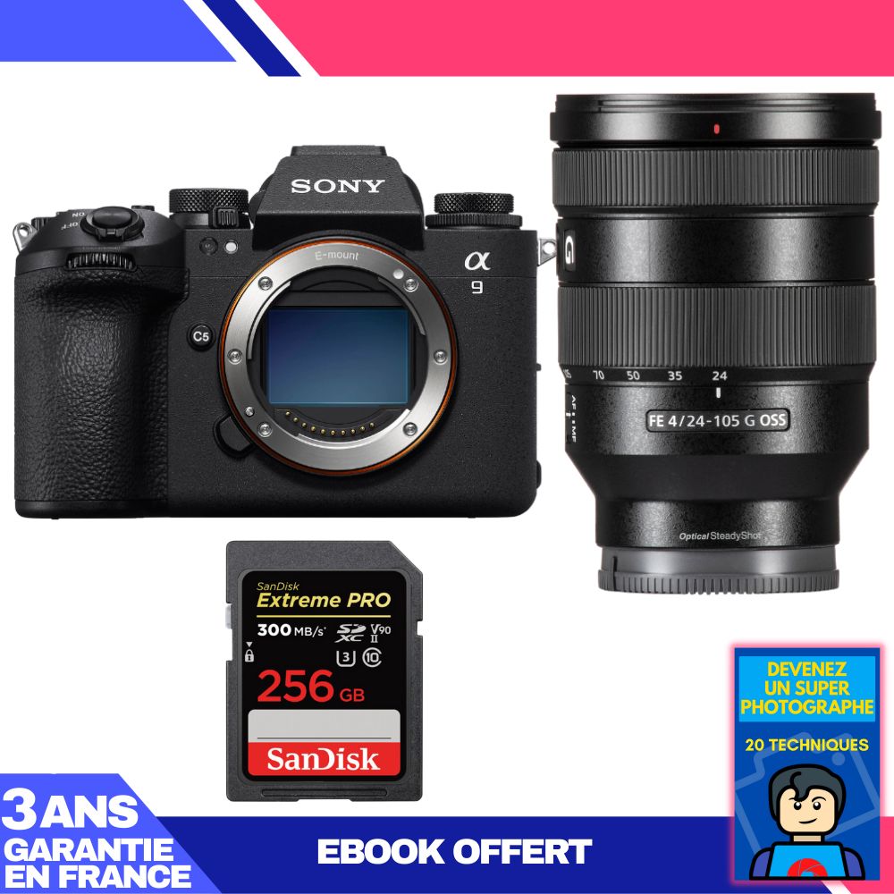 Sony A9 III Body + FE 24-105mm f/4 G OSS Lens + 1 SanDisk 256GB Extreme PRO UHS-II SDXC Card + 'Become a Super Photographer' Ebook