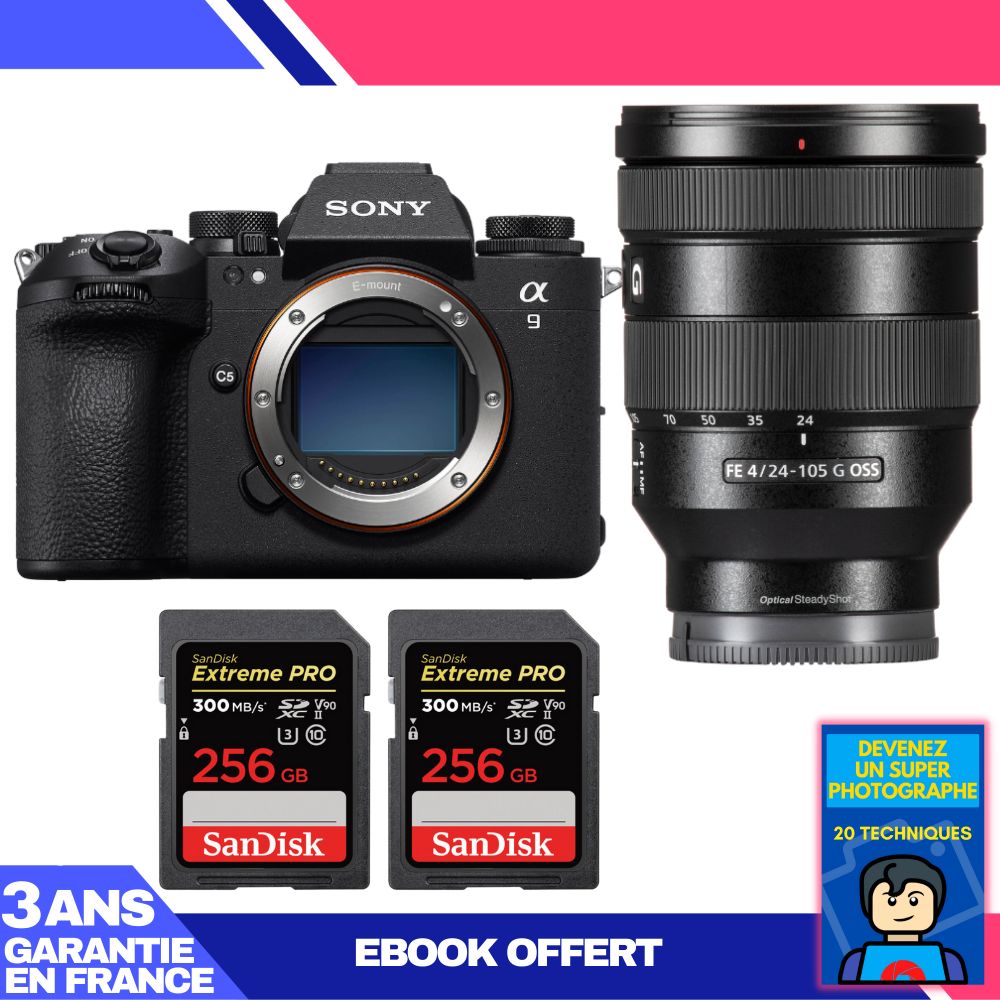 Cámara Sony A9 III + Lente FE 24-105mm f/4 G OSS + 2 Tarjetas SanDisk 256GB Extreme PRO UHS-II