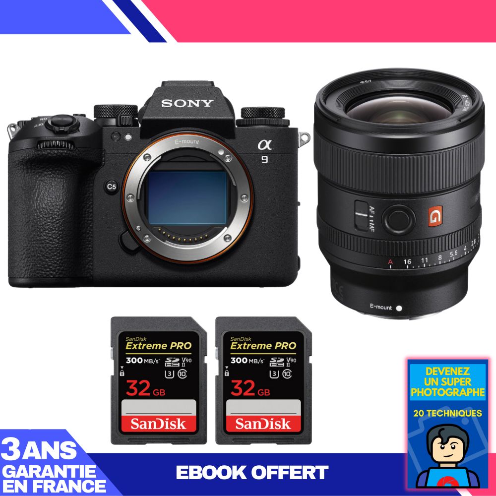 Sony A9 III Camera Kit with FE 24mm f/1.4 GM Lens + 2x SanDisk 32GB Extreme PRO SD Cards