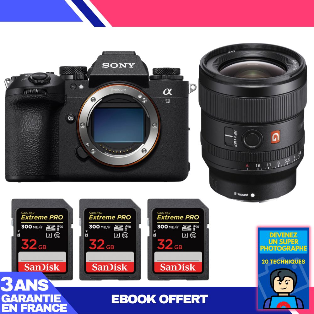 Cámara corporal Sony A9 III + Objetivo FE 24 mm f/1.4 GM + 3 Tarjetas SD SanDisk Extreme PRO UHS-II de 32 GB + Ebook 'Conviértete en un fotógrafo experto'