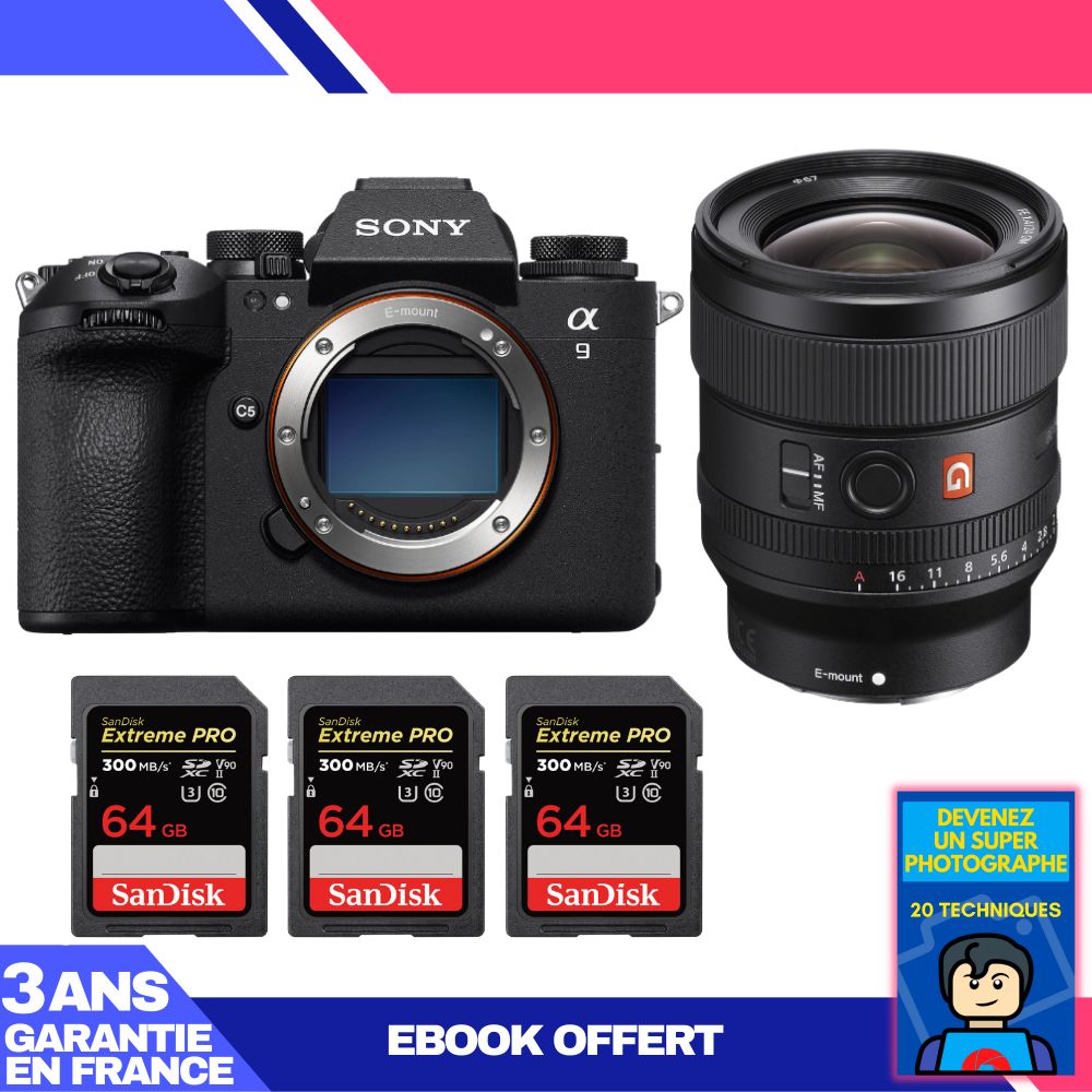 Cámara Sony A9 III + Objetivo FE 24 mm f/1.4 GM + 3 Tarjetas SDXC SanDisk de 64 GB Extreme PRO UHS-II 300 MB/s + Ebook 'Conviértete en un fotógrafo super'