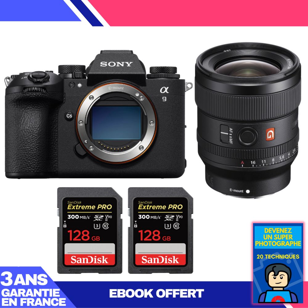 Sony A9 III Camera Body + FE 24mm f/1.4 GM Lens + 2 SanDisk 128GB Extreme PRO UHS-II SDXC Cards + 'Become a Super Photographer' Ebook