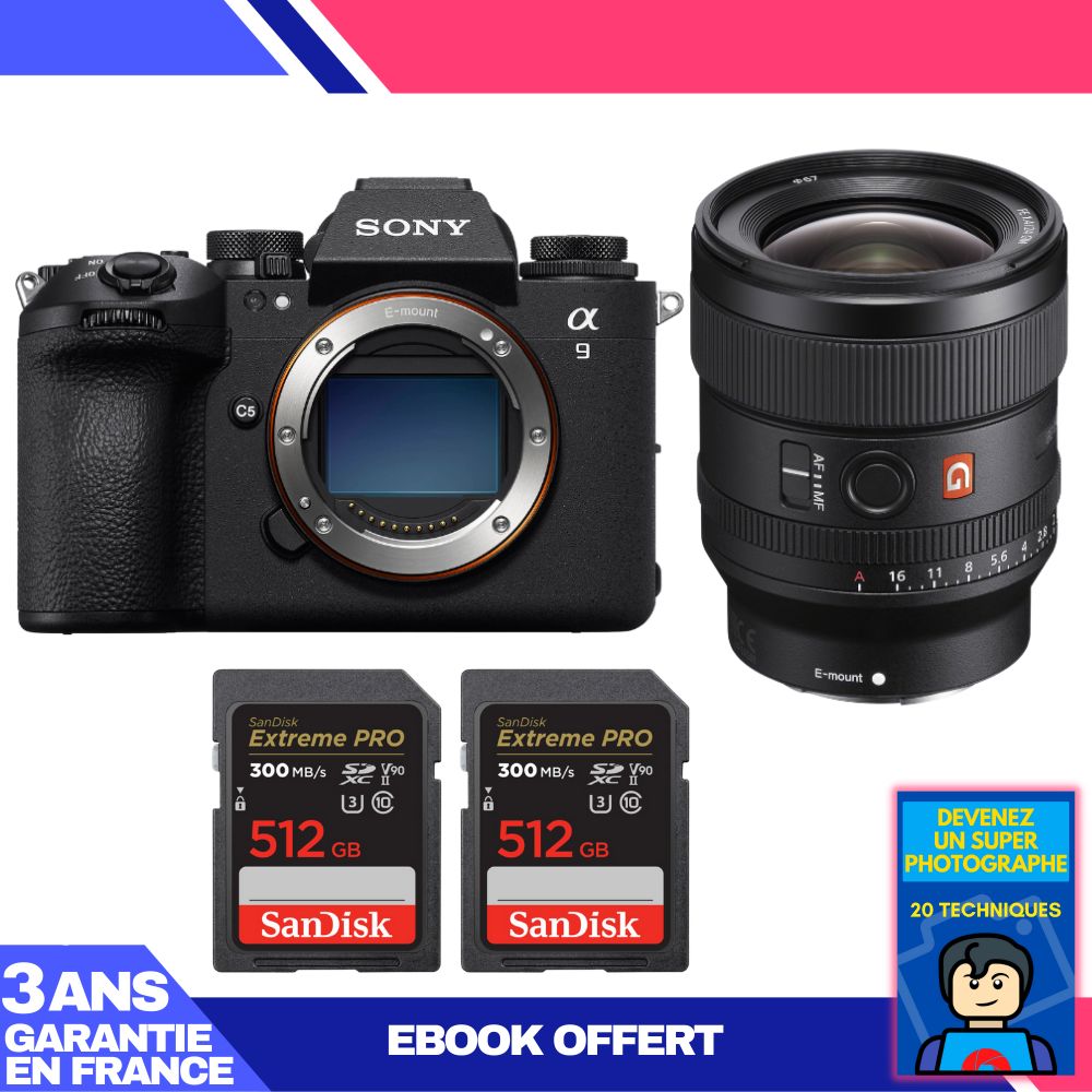 Sony A9 III Camera Kit with FE 24mm f/1.4 GM Lens + 2x SanDisk 512GB Extreme PRO SD Cards