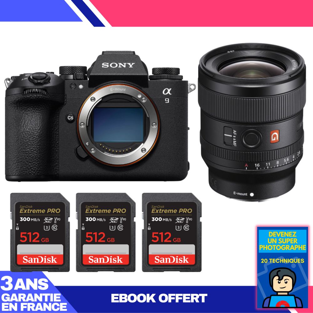 Cámara sin espejo Sony A9 III + Objetivo FE 24 mm f/1.4 GM + 3 Tarjetas de memoria SanDisk 512 GB Extreme PRO UHS-II