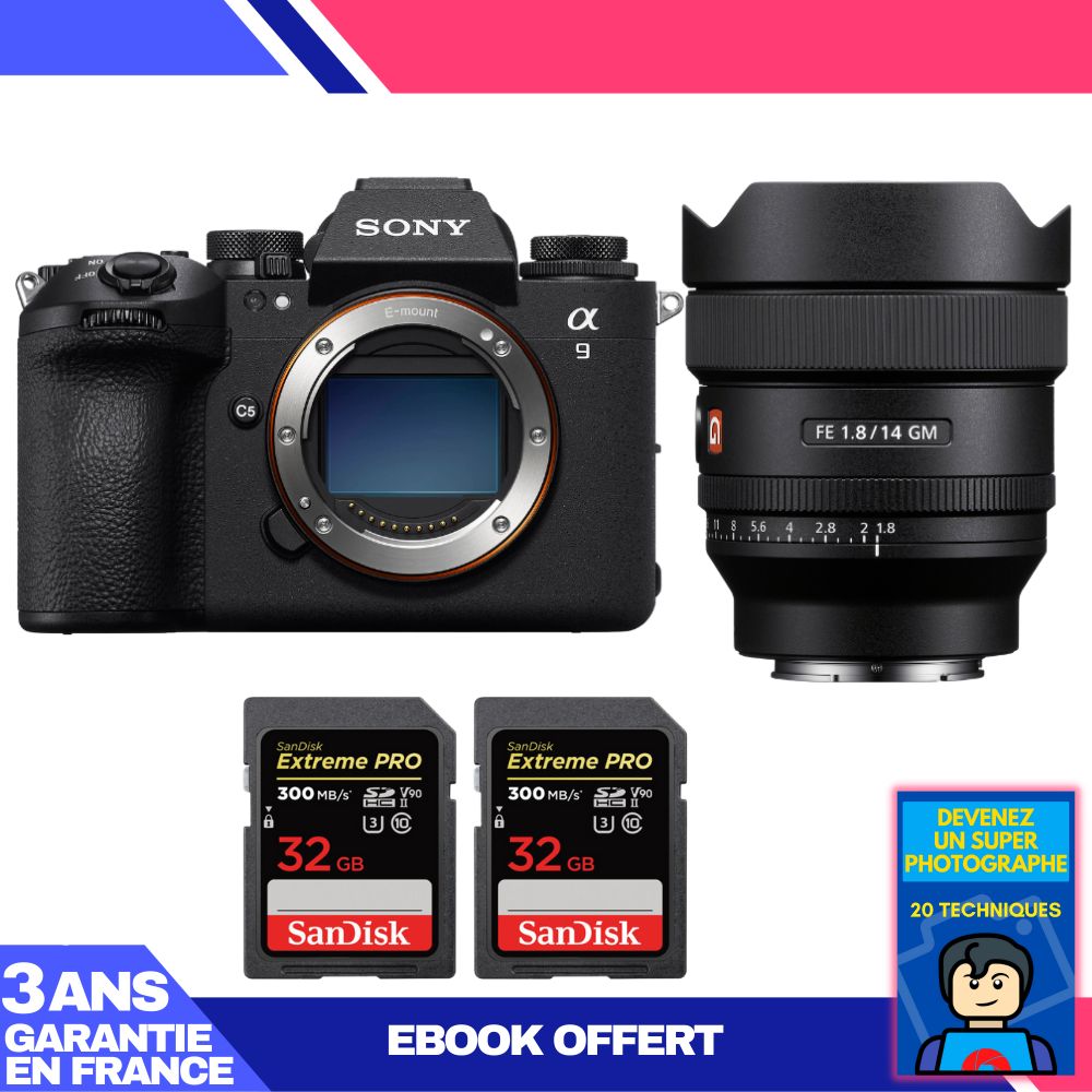 Sony A9 III Camera + FE 14mm f/1.8 GM Lens + 2x 32GB SanDisk Extreme PRO UHS-II SDXC Cards + 'Become a Super Photographer' Ebook