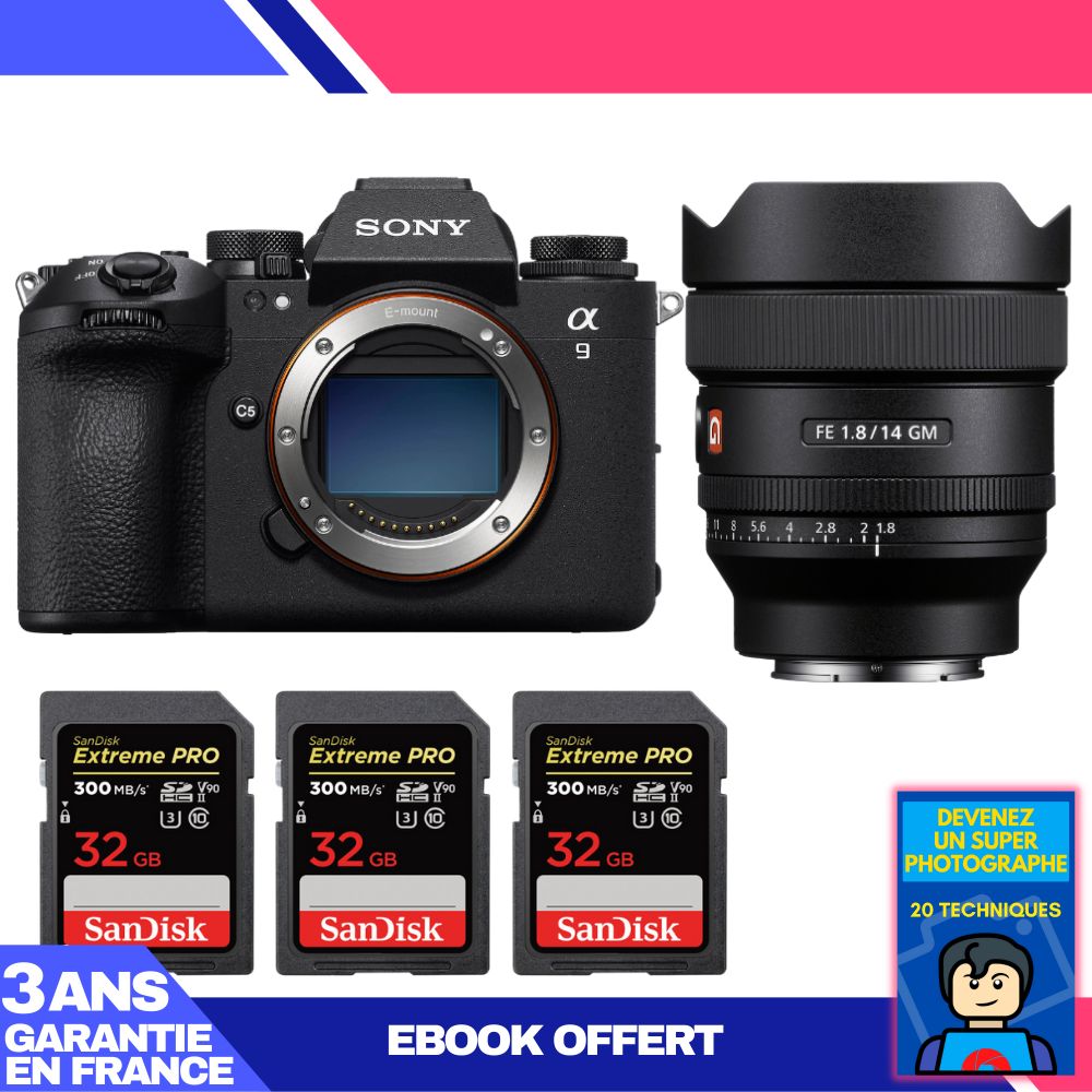 Sony A9 III Camera + FE 14mm f/1.8 GM Lens + 3 SanDisk 32GB Extreme PRO UHS-II SDXC Cards + 'Become a Super Photographer' Ebook