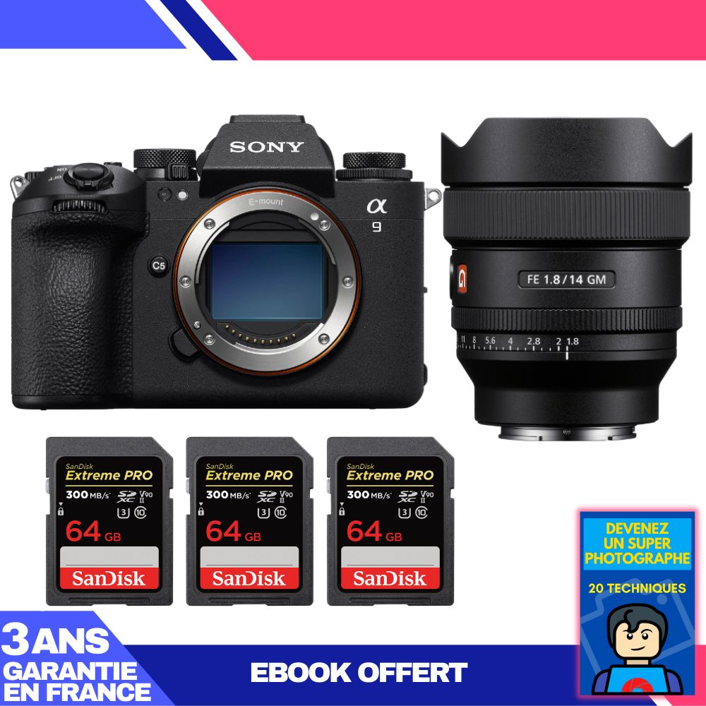 Sony A9 III Body + FE 14mm f/1.8 GM Lens + 3 SanDisk 64GB Extreme PRO UHS-II SDXC Cards + 'Become a Super Photographer' Ebook