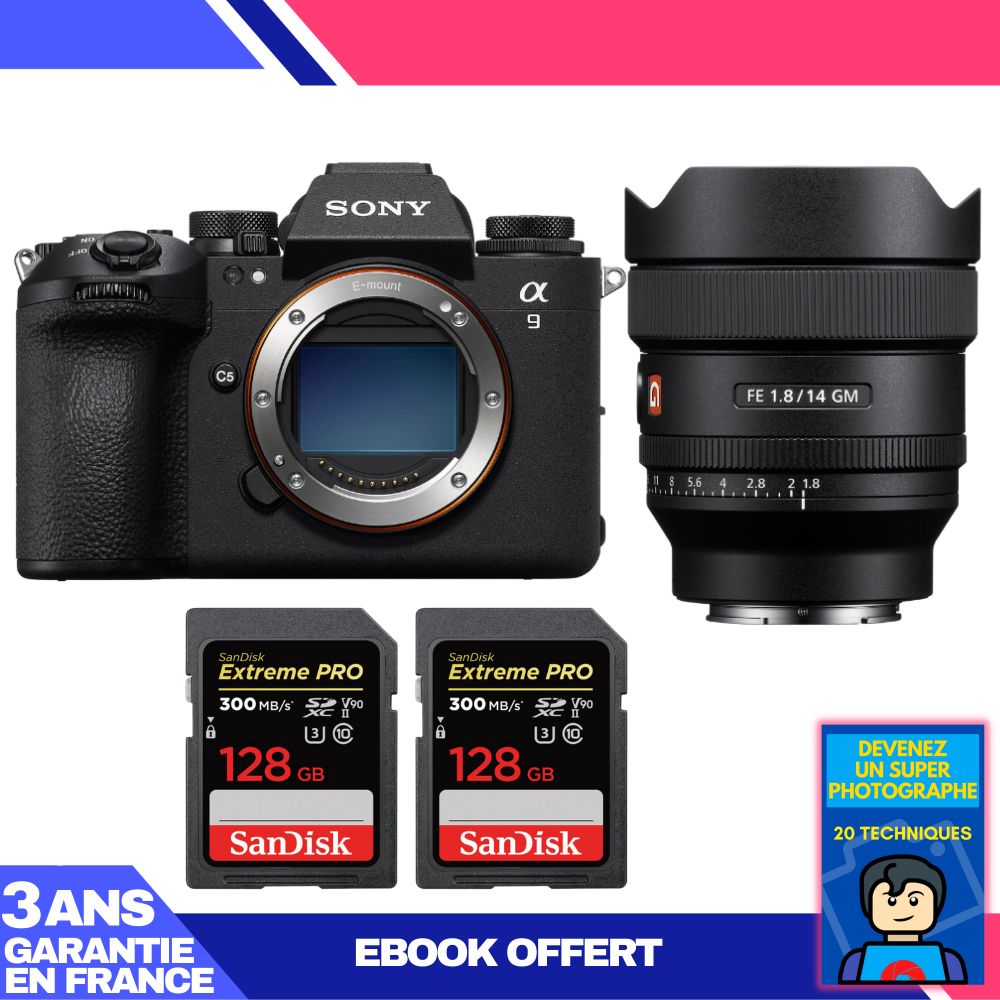 Sony A9 III Camera Kit with FE 14mm f/1.8 GM Lens + 2x 128GB SanDisk Extreme PRO UHS-II SDXC Cards