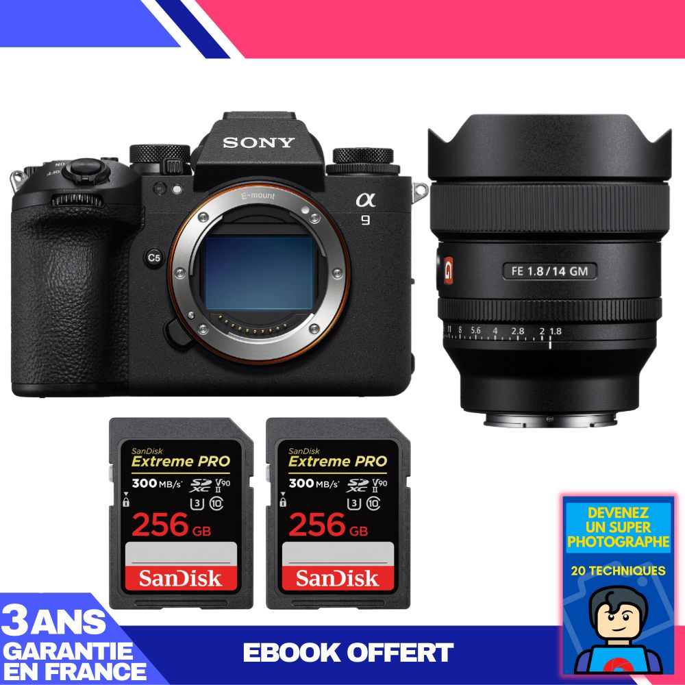 Sony A9 III Camera Body + FE 14mm f/1.8 GM Lens + 2x SanDisk 256GB Extreme PRO UHS-II SDXC Cards + 'Become a Super Photographer' Ebook