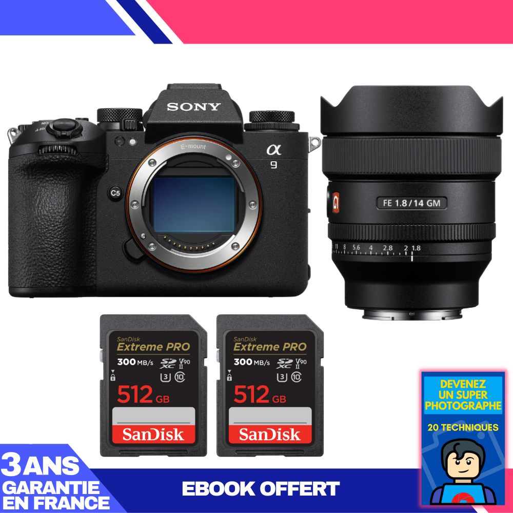 Sony A9 III Body + FE 14mm f/1.8 GM Lens + 2 SanDisk 512GB Extreme PRO UHS-II SDXC Cards + 'Become a Super Photographer Ebook',