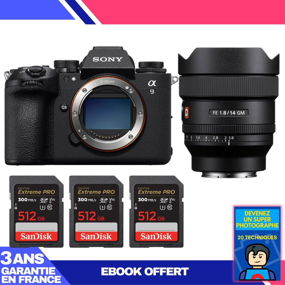 Sony A9 III Camera + FE 14mm f/1.8 GM Lens + 3 SanDisk 512GB Extreme PRO UHS-II SDXC Cards