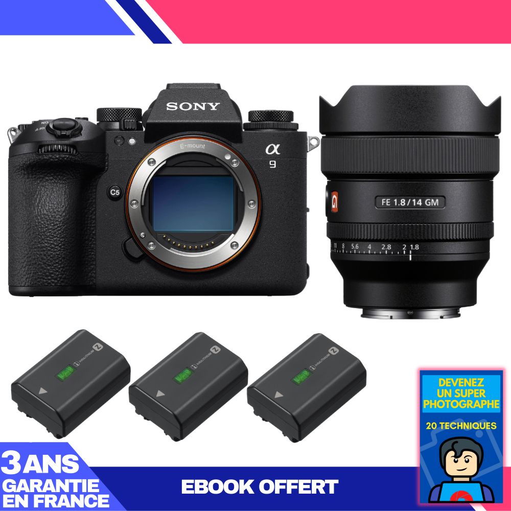 Sony A9 III Camera Body + FE 14mm f/1.8 GM Lens + 3 Sony NP-FZ100 Batteries + 'Become a Super Photographer' Ebook