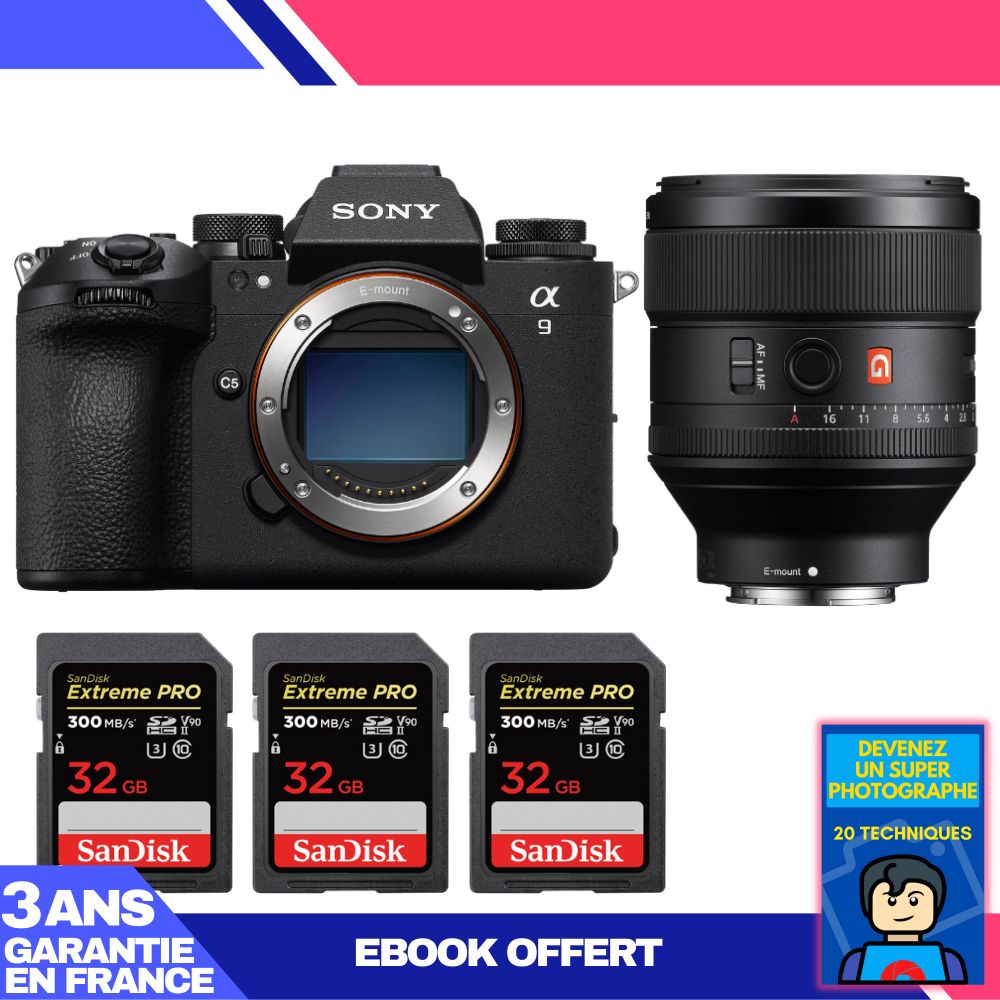Sony A9 III Body + FE 85mm f/1.4 GM Lens + 3x SanDisk 32GB Extreme PRO UHS-II SDXC Memory Cards + 'Become a Super Photographer' Ebook