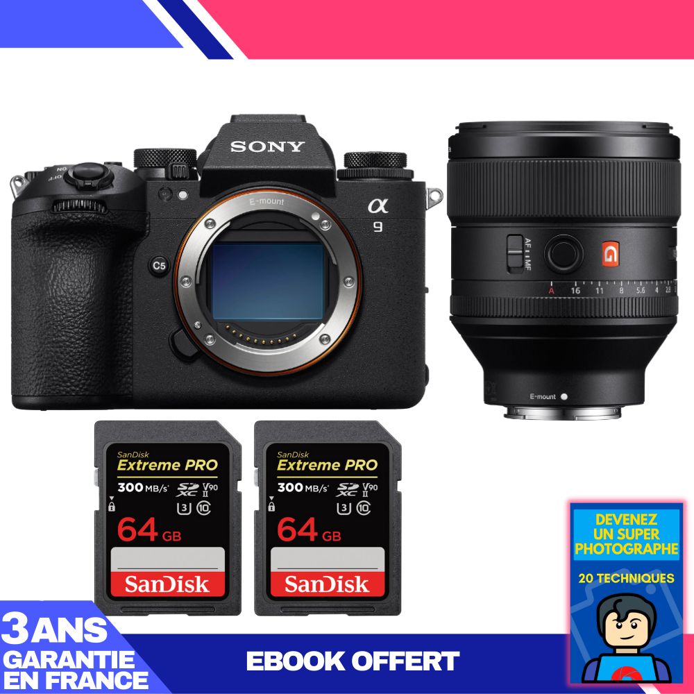 Sony A9 III Camera Body + FE 85mm f/1.4 GM Lens + 2x SanDisk 64GB Extreme PRO UHS-II SDXC Cards + 'Become a Master Photographer' Ebook