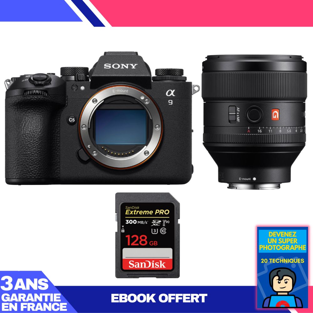 Sony A9 III Camera + FE 85mm f/1.4 GM Lens + 1x SanDisk 128GB Extreme PRO UHS-II SDXC Card + 'Become a Super Photographer' Ebook