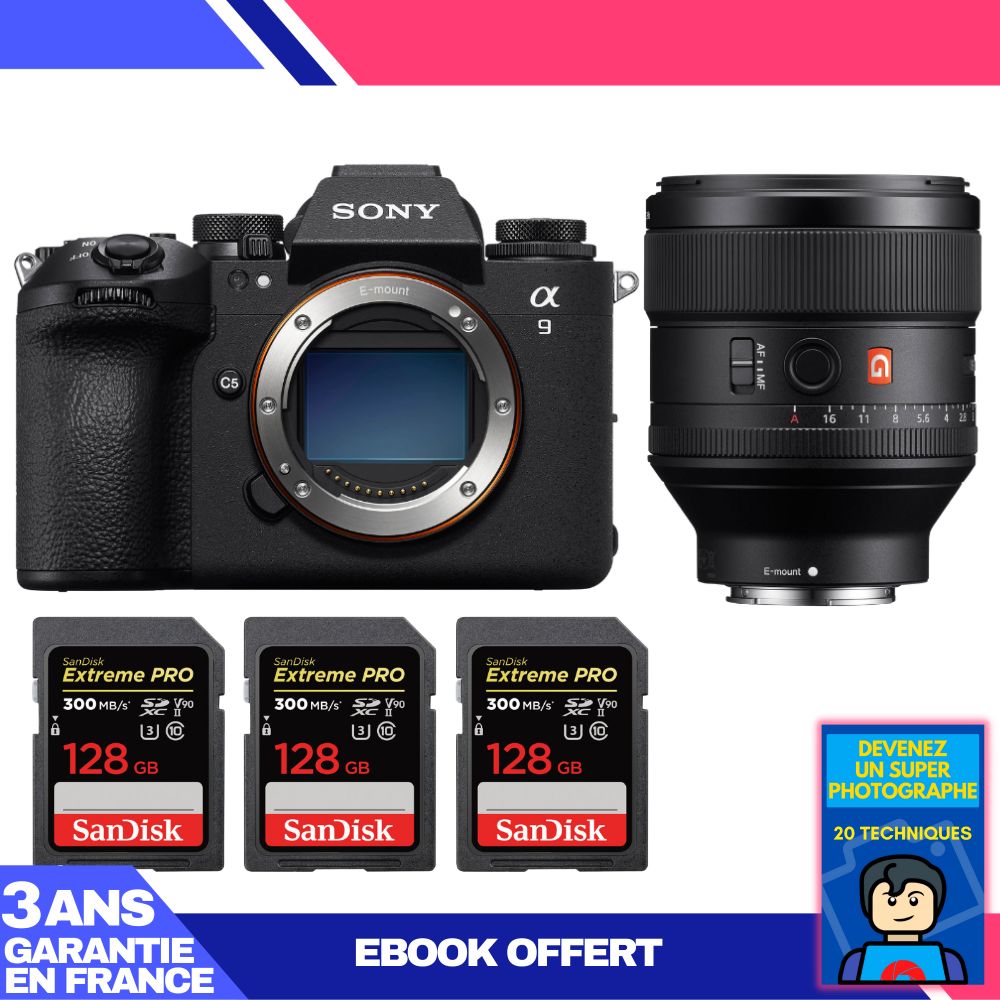 Sony A9 III Body + FE 85mm f/1.4 GM Lens + 3x SanDisk 128GB Extreme PRO UHS-II SDXC Cards + 'Become a Super Photographer' Ebook