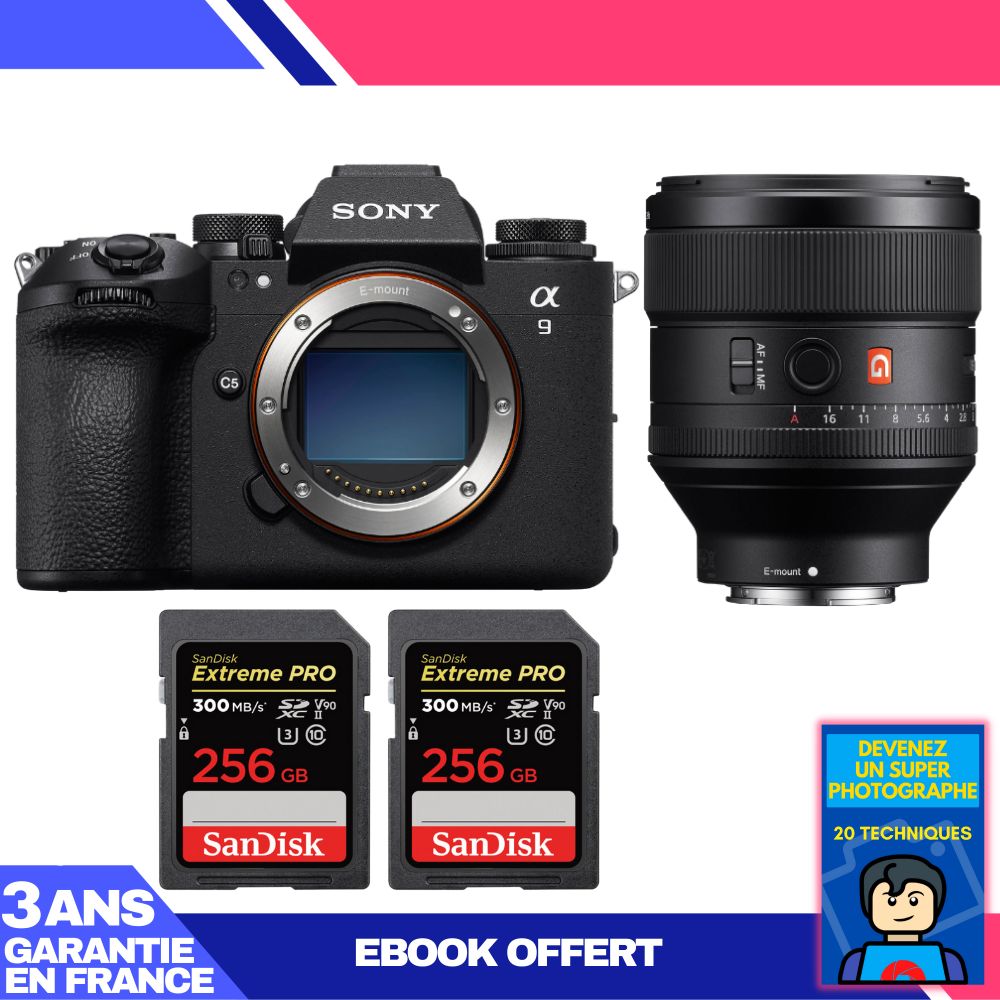 Sony A9 III Body + FE 85mm f/1.4 GM Lens + 2x SanDisk 256GB Extreme PRO UHS-II SDXC Memory Cards + 'Become a Super Photographer' Ebook