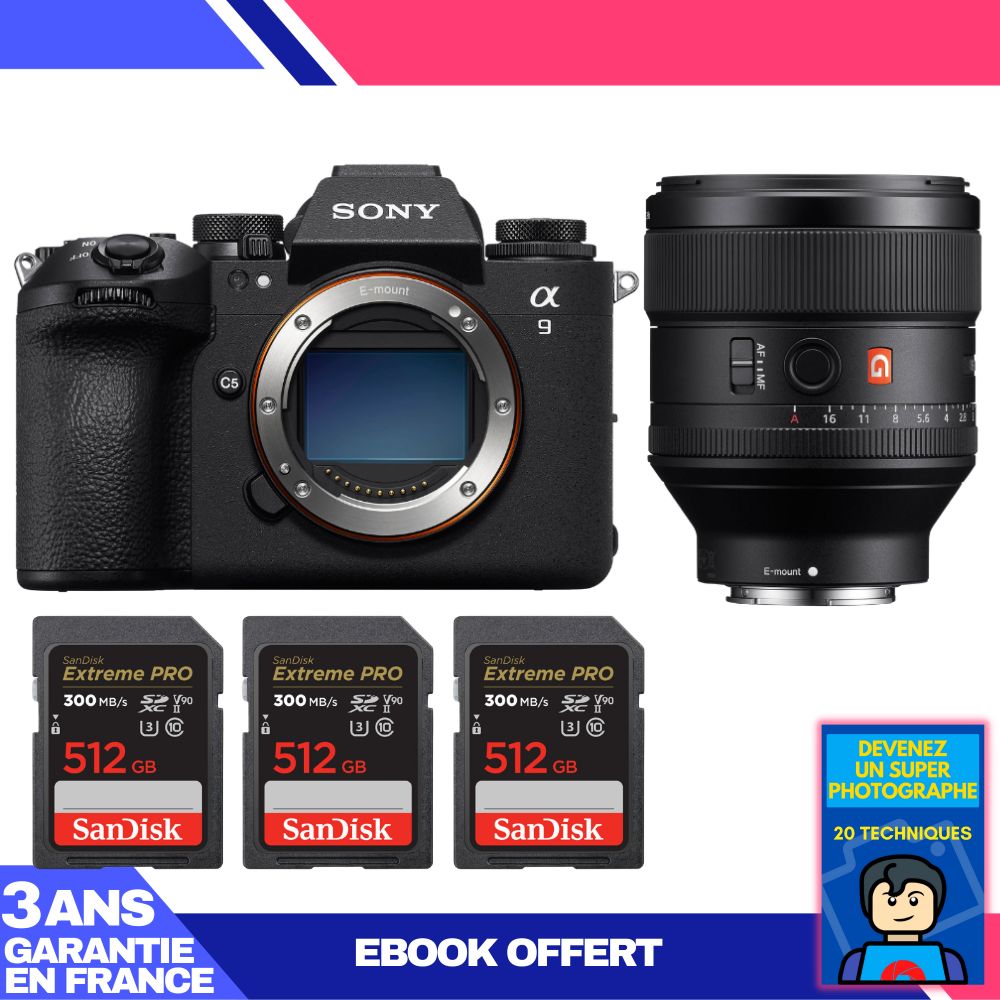 Sony A9 III Body + FE 85mm f/1.4 GM Lens + 3x SanDisk 512GB Extreme PRO UHS-II SDXC Cards + 'Become a Super Photographer' Ebook