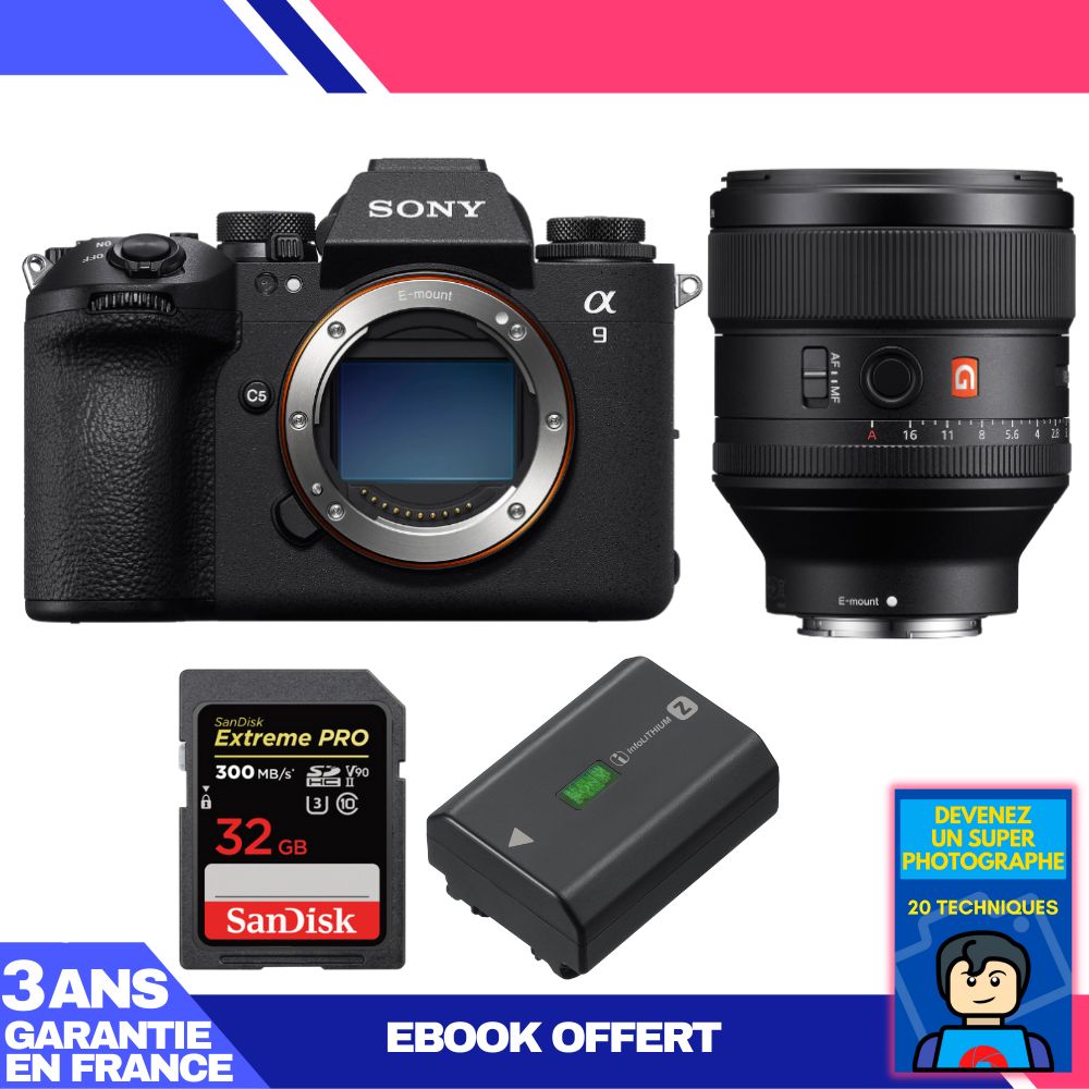 Sony A9 III Camera + FE 85mm f/1.4 GM Lens + 2 SanDisk 32GB Extreme PRO UHS-II SDXC Cards + Sony NP-FZ100 Battery + 'Become a Super Photographer' Ebook