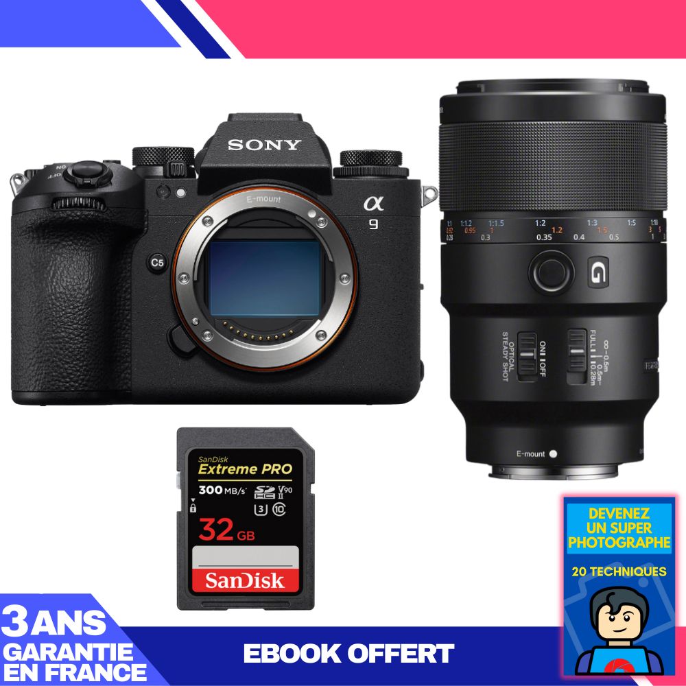 Sony A9 III Camera + FE 90mm f/2.8 Macro G OSS Lens + 1 SanDisk 32GB Extreme PRO UHS-II SDXC Card + 'Become a Super Photographer' Ebook