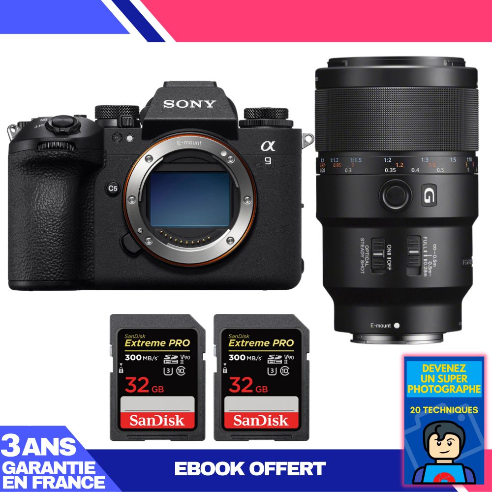 Sony A9 III Camera + FE 90mm f/2.8 Macro G OSS Lens + 2x SanDisk 32GB Extreme PRO UHS-II SDXC Cards + 'Become a Super Photographer' Ebook