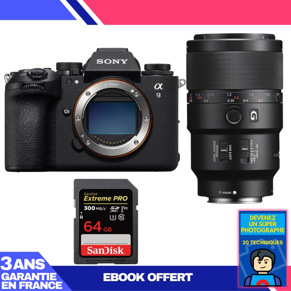 Sony A9 III Body + FE 90mm f/2.8 Macro G OSS Lens + 1 SanDisk 64GB Extreme PRO UHS-II SDXC Card + 'Become a Super Photographer' Ebook