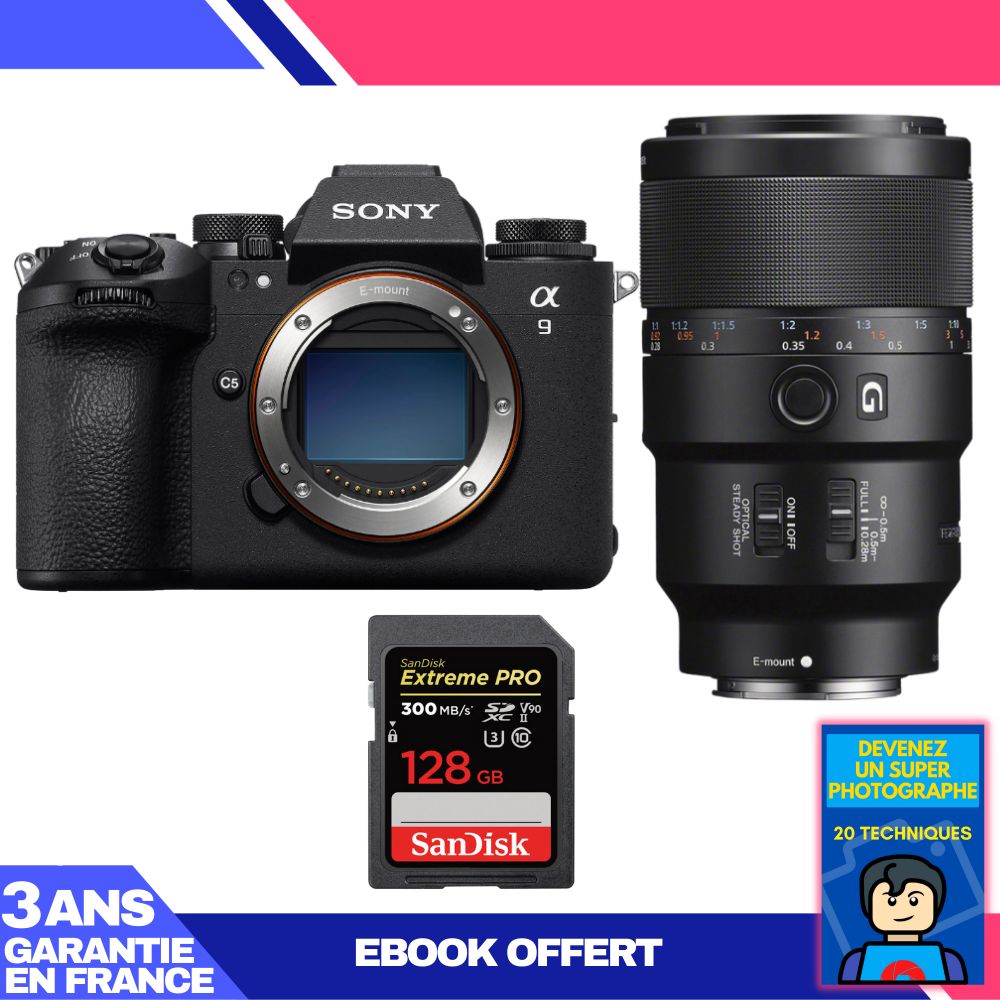 Sony A9 III Camera + FE 90mm f/2.8 Macro G OSS Lens + 1x 128GB SanDisk Extreme PRO UHS-II SDXC Card + 'Become a Super Photographer' Ebook