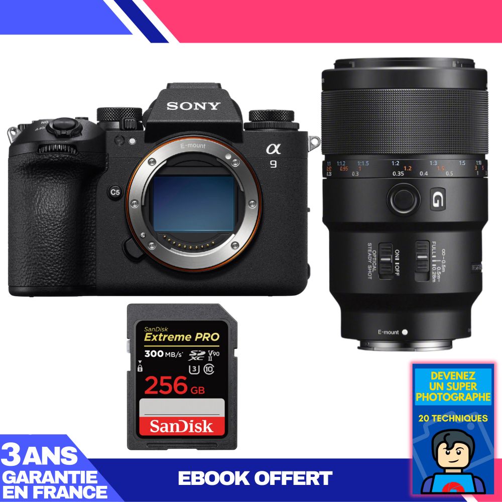 Sony A9 III Camera + FE 90mm f/2.8 Macro G OSS Lens + 1 SanDisk 256GB Extreme PRO UHS-II SDXC Card + 'Become a Super Photographer' Ebook