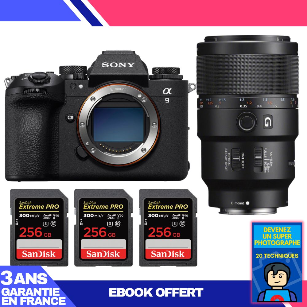 Sony A9 III Camera + FE 90mm f/2.8 Macro G OSS Lens + 3 SanDisk 256GB Extreme PRO UHS-II SDXC Cards + 'Become a Super Photographer' Ebook