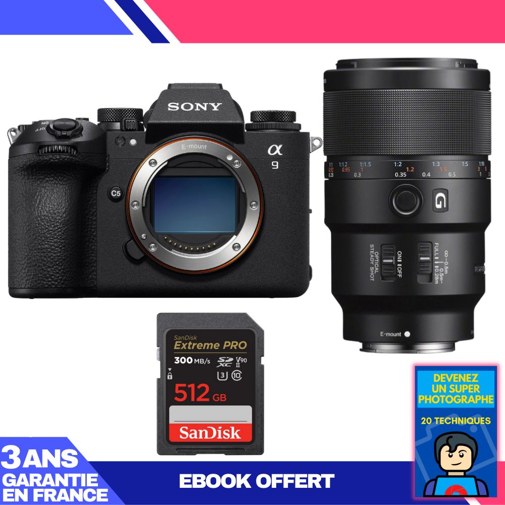 Sony A9 III Camera + FE 90mm f/2.8 Macro G OSS Lens + 1x SanDisk 512GB Extreme PRO UHS-II SDXC Card + 'Become a Super Photographer' Ebook