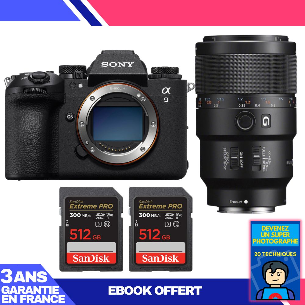 Sony A9 III Body + FE 90mm f/2.8 Macro G OSS Lens + 2x SanDisk 512GB Extreme PRO UHS-II SDXC Cards + 'Become a Super Photographer' Ebook