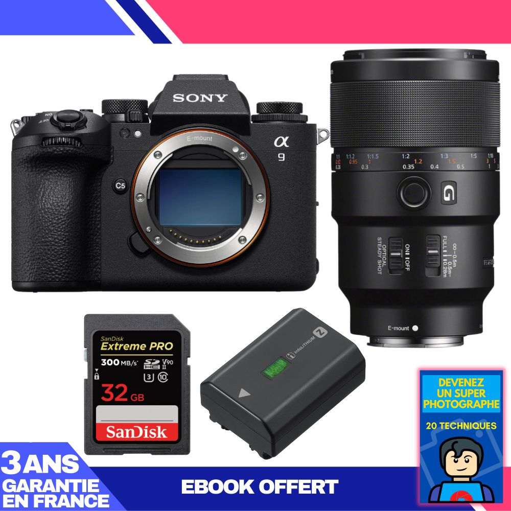 Sony A9 III Camera + FE 90mm f/2.8 Macro G OSS Lens + 1 SanDisk 32GB Extreme PRO UHS-II SDXC Card + 1 Sony NP-FZ100 Battery + 'Become a Super Photographer' Ebook