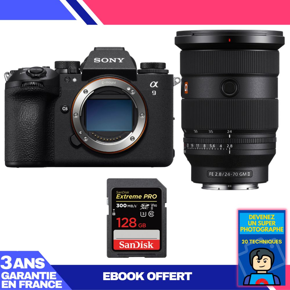 Appareil photo Sony A9 III + Objectif FE 24-70mm f/2,8 GM II + Carte SDXC SanDisk 128 Go Extreme PRO UHS-II 300 Mo/s + Ebook 'Devenez un Super Photographe'