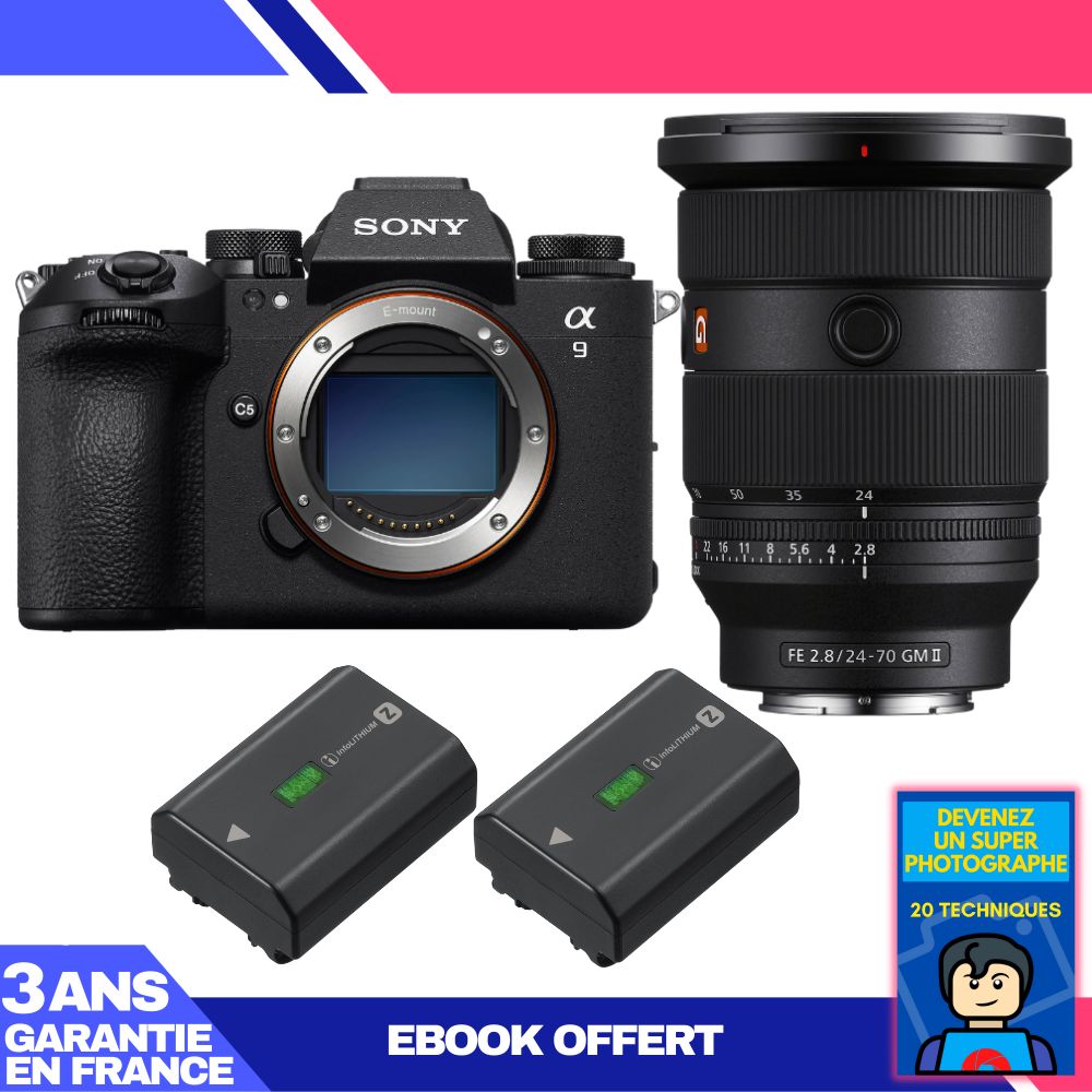 Appareil photo Sony A9 III + Objectif FE 24-70mm f/2.8 GM II + 2 Batteries Sony NP-FZ100 + Ebook 'Devenez un super photographe'