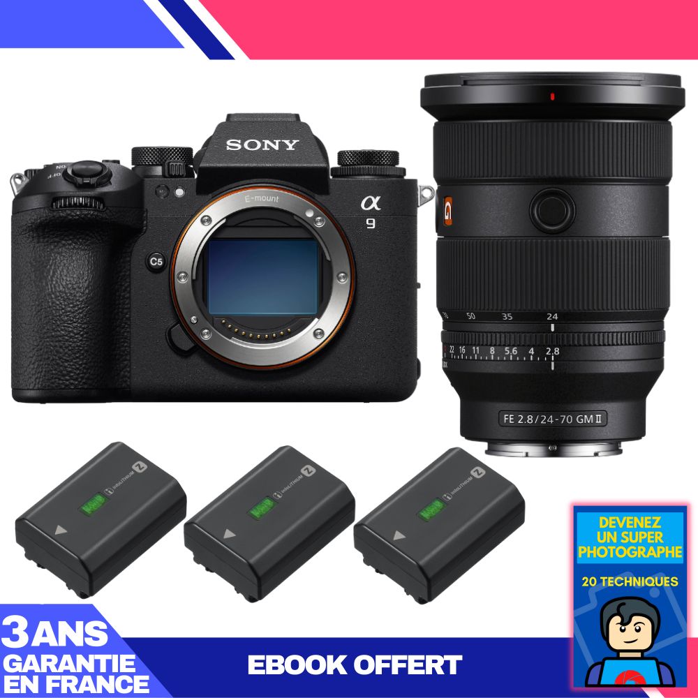 Boîtier Sony A9 III + Objectif FE 24-70mm f/2.8 GM II + 3 Batteries Sony NP-FZ100 + Ebook 'Devenez un Photographe Exceptionnel'