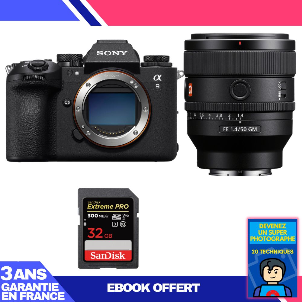 Sony A9 III Camera + FE 50mm f/1.4 GM Lens + 1x SanDisk 32GB Extreme PRO UHS-II SDXC Card + 'Become a Super Photographer' Ebook