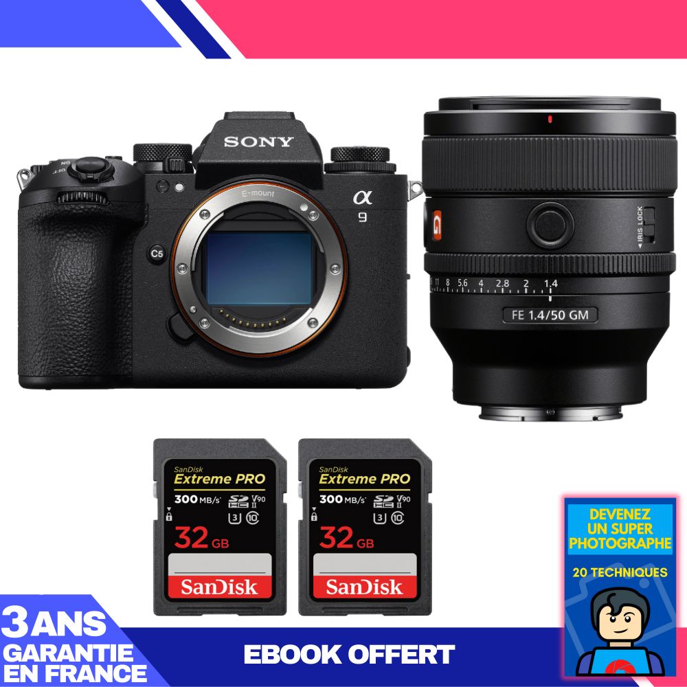 Sony A9 III Body + FE 50mm f/1.4 GM Lens + 2x SanDisk 32GB Extreme PRO UHS-II SDXC Cards + 'Become a Super Photographer' Ebook