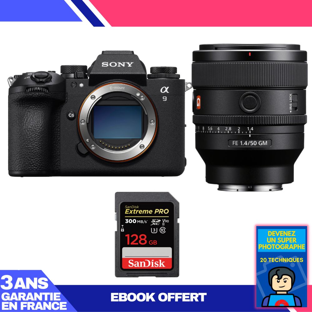 Sony A9 III Camera Kit with FE 50mm f/1.4 GM Lens + 128GB SanDisk Extreme PRO SD Card