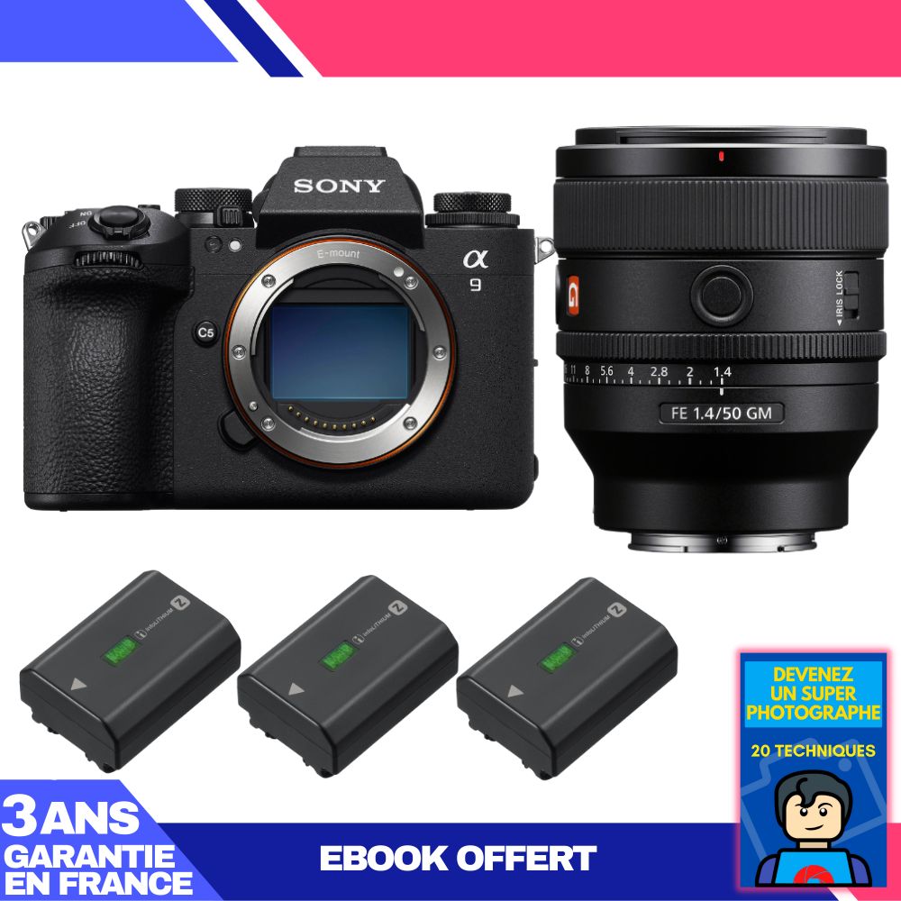 Sony A9 III Camera + FE 50mm f/1.4 GM Lens + 3 Sony NP-FZ100 Batteries + 'Become a Super Photographer' Ebook